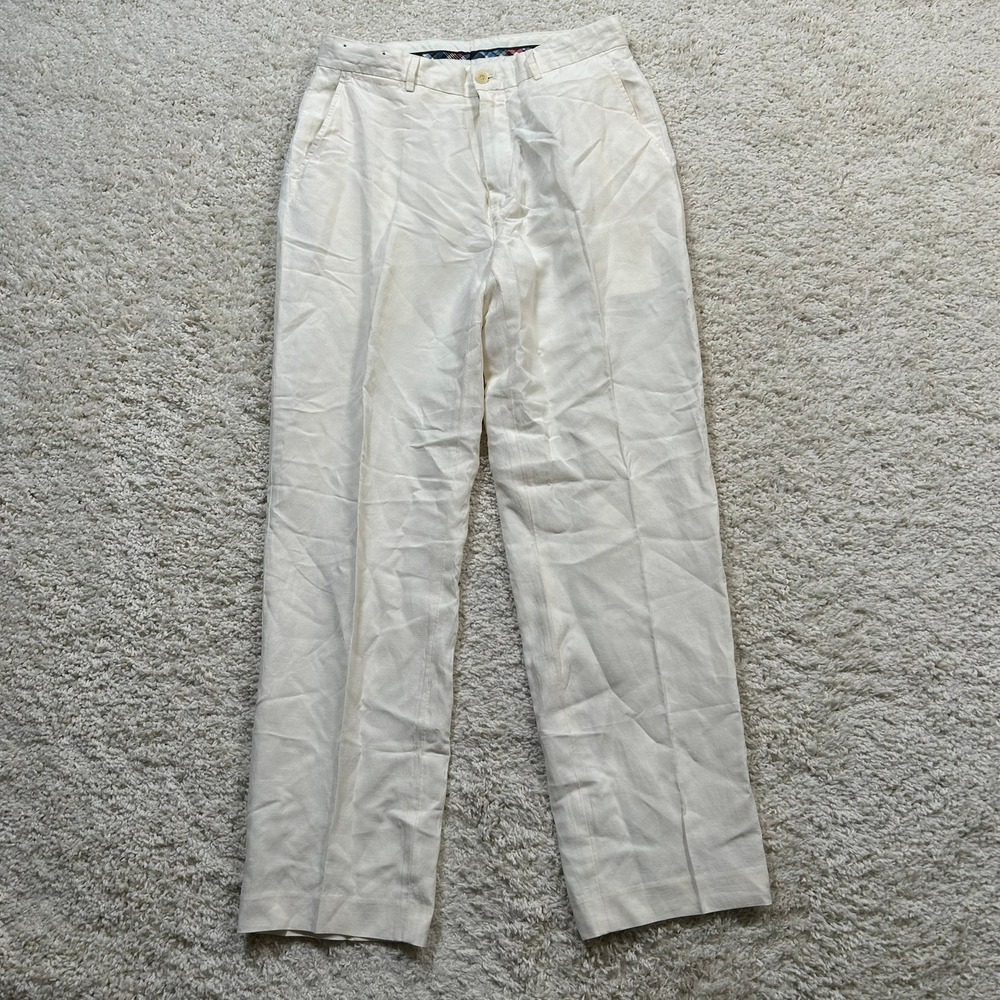 Polo Ralph Lauren Silk Linen Chino Pants 32X32 Cream Herringbone Flat Front